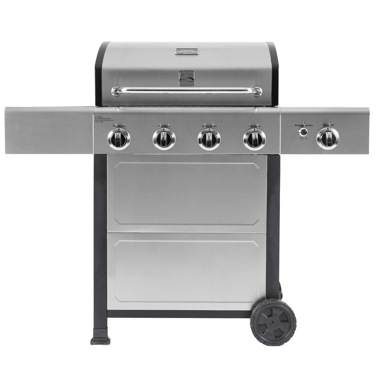 Kenmore 4-Burner Gas Grill with Side Burner, Outdoor BBQ Grill, Propane Gas Grill, Cast Iron Cooking Grates, Electronic Ignition, Warming Rack, Open Cart Design, 53000 BTUs, Stainless Steel and Black