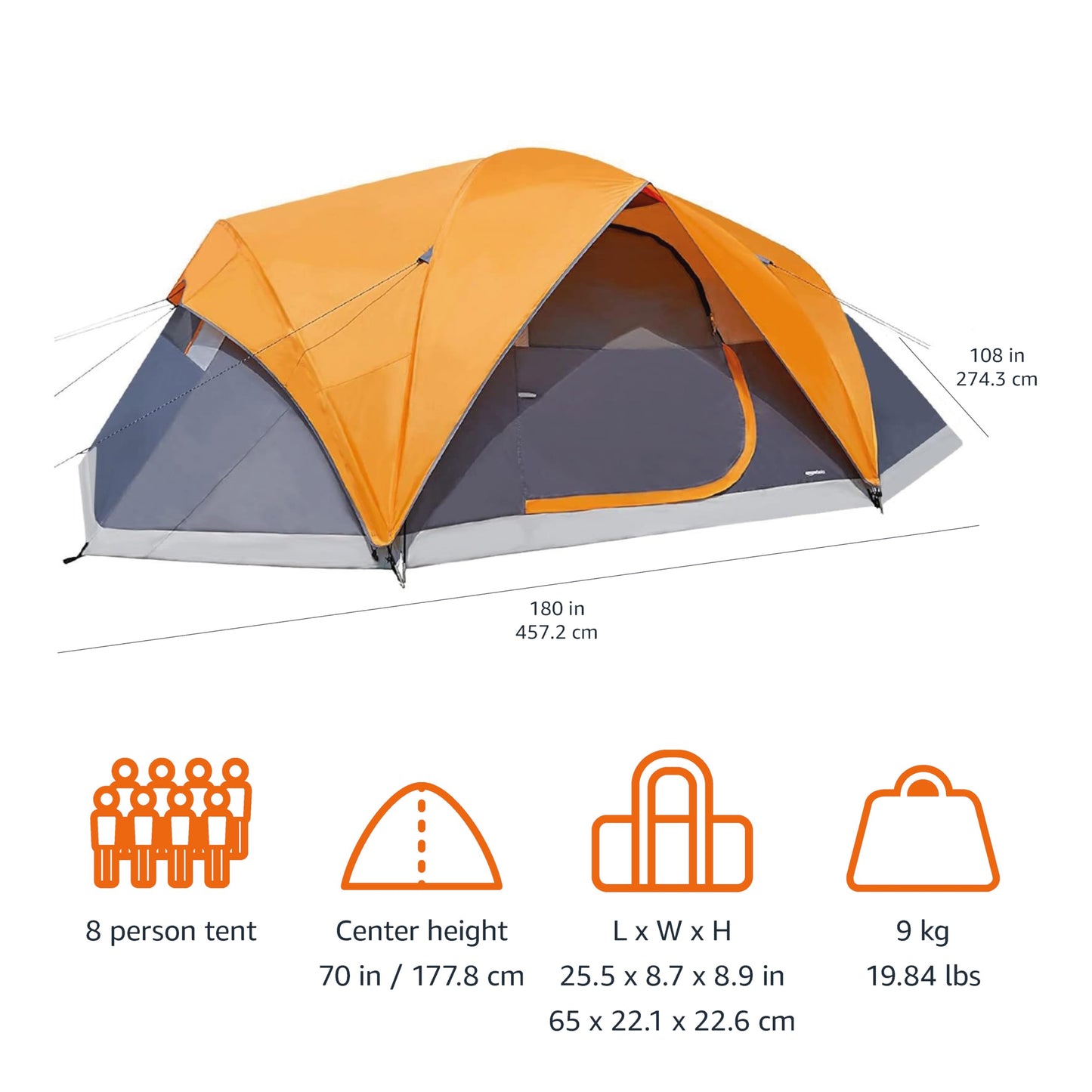 Amazon Basics Camping Tent, 3-Season Dome Design with Rainfly