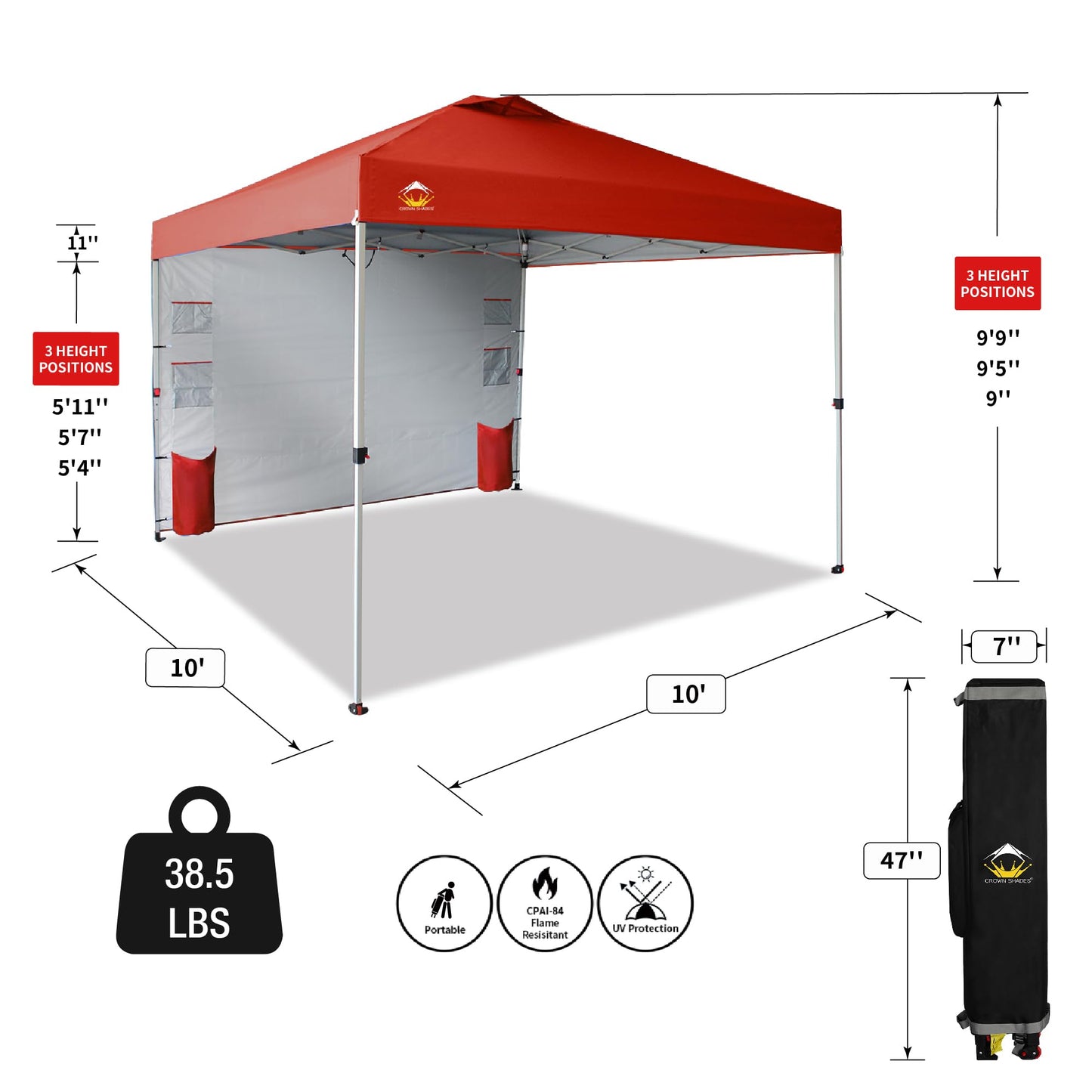 CROWN SHADES Canopy Tent 10x10 Pop Up Canopy Outdoor Shade with Pockets Sidewall, Easy Up Sun Shelter with One Person Set Up Center Lock, Portable Instant Camping Beach Canopy Tents, Forest Green