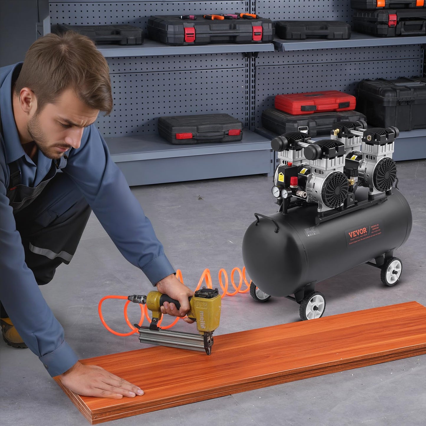 VEVOR 6.3 Gallon Air Compressor, 2 HP 3.35 CFM@90PSI Air Compressors with Max. 116PSI Pressure, Oil Free Compressor Tank for Auto Repair, Tire Inflation, Spray Painting, Woodwork Nailing
