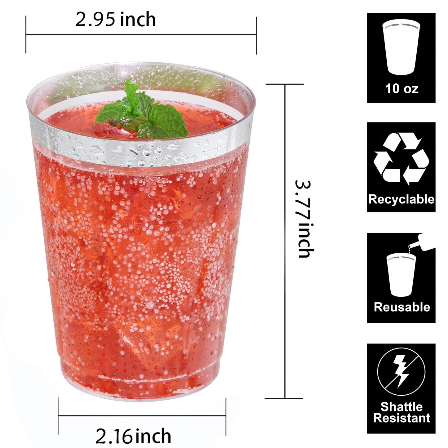 I00000 200 Pack Gold Plastic Cups, 9 Oz Elegant Clear Plastic Cups Gold Rimmed Disposable Wine Glasses Fancy Disposable Party Cups Wedding Cups Drinking Tumblers Plastic Cocktail Glasses with Gold Rim