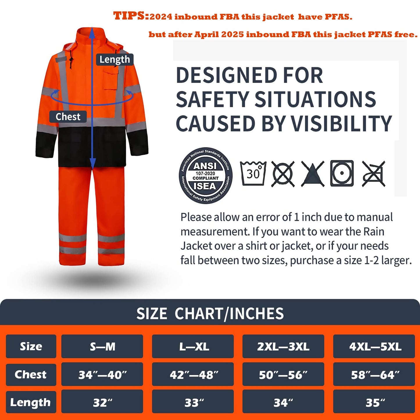 SRsafety High Visibility Rain Gear, Class 3 High Visibility Work Rain Gear for Men, Construction Rain Suits