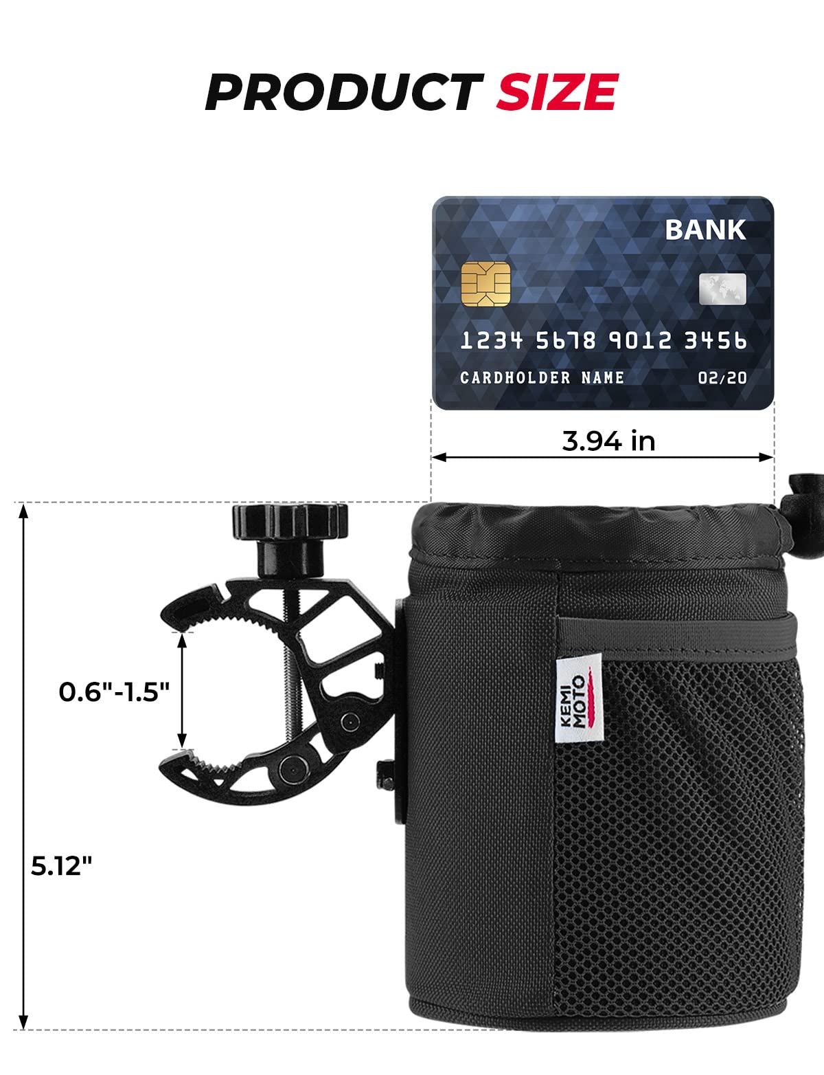 KEMIMOTO Motorcycle Cup Holder, Oxford Fabric Motorcycle Drink Holder with 0.6"-1.5" Alligator Clamp, Universal Water Bottle Cup Accessories for Bike, ATV/UTV, Scooter, Boat, Walker