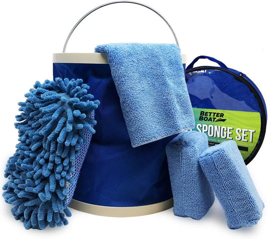 Boat Cleaner and Car Wash Sponges, Non-Scratch Microfiber Sponge and Wash Cloths, Complete Cleaning Kit for Interior, Exterior, Seats, Fiberglass Boat Hull, and Car, Washing and Detailing Supplies