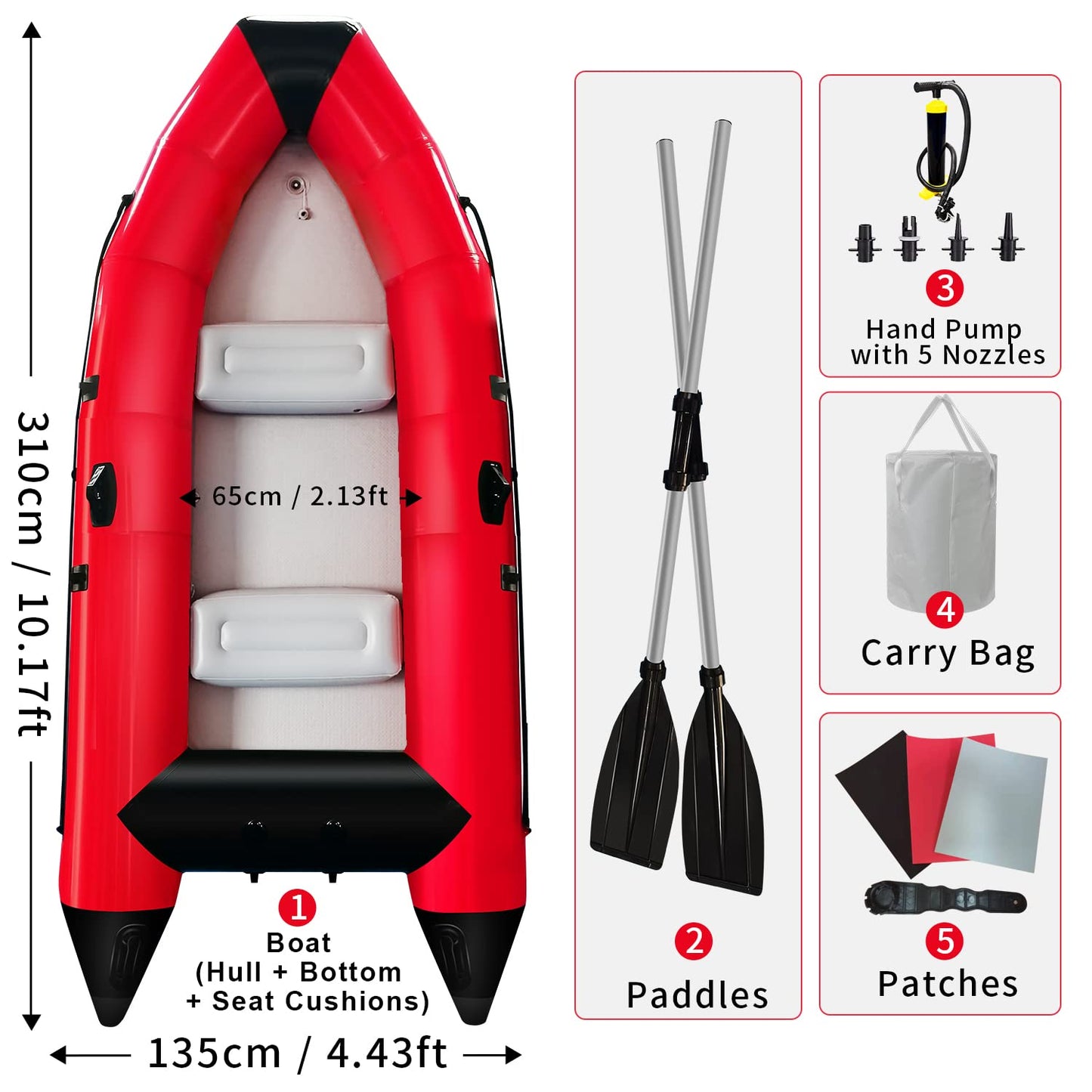 10 ft Dinghy Boats, 3 Person Inflatable Fishing Kayak Raft Sport Boat for Adults with Paddles Air Pump Carry Bag