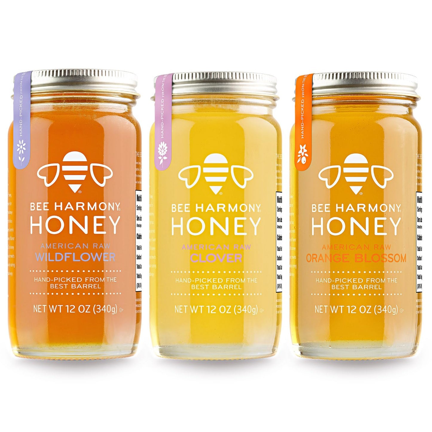 Bee Harmony Honey 5 Pack Variety Pack, 60 Ounce (Clover, Wildflower, Orange Blossom, Berry and Blueberry)