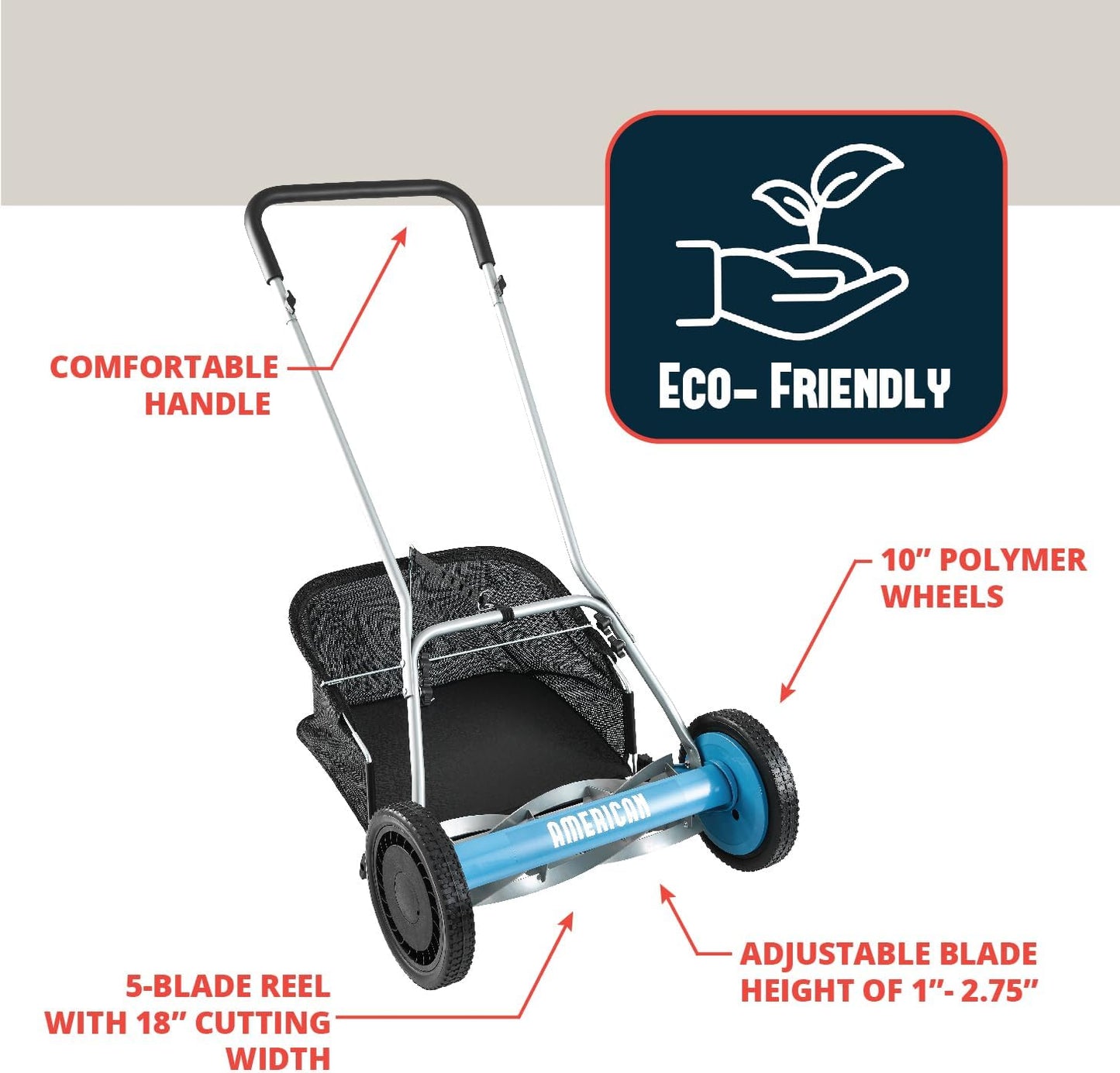 American Lawn Mower Company 1204-14 14-Inch 4-Blade Push Reel Lawn Mower, Red