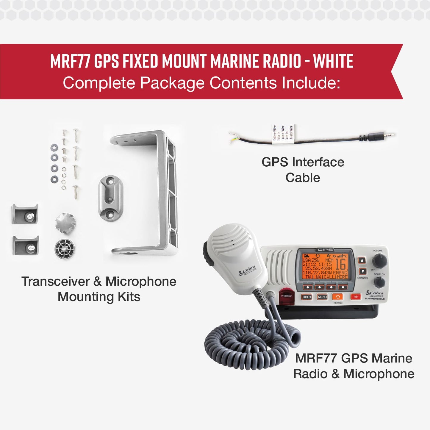 Cobra MR F77B GPS Fixed Mount VHF Marine Radio – 25 Watt VHF, Built-In GPS Receiver, Submersible, LCD Display, Noise Cancelling Mic, NOAA Weather, Signal Strength Meter, Scan Channels, Black/Grey