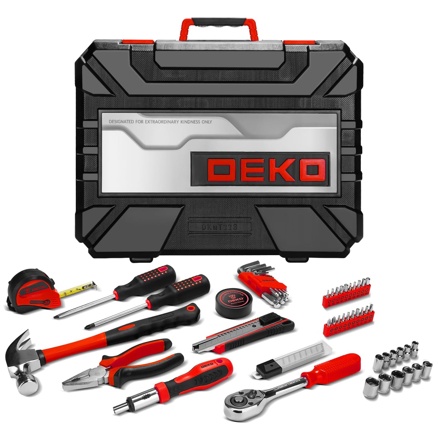 DEKOPRO 228 Piece Socket Wrench Auto Repair Tool Combination Package Mixed Tool Set Hand Tool Kit with Plastic Toolbox Storage Case