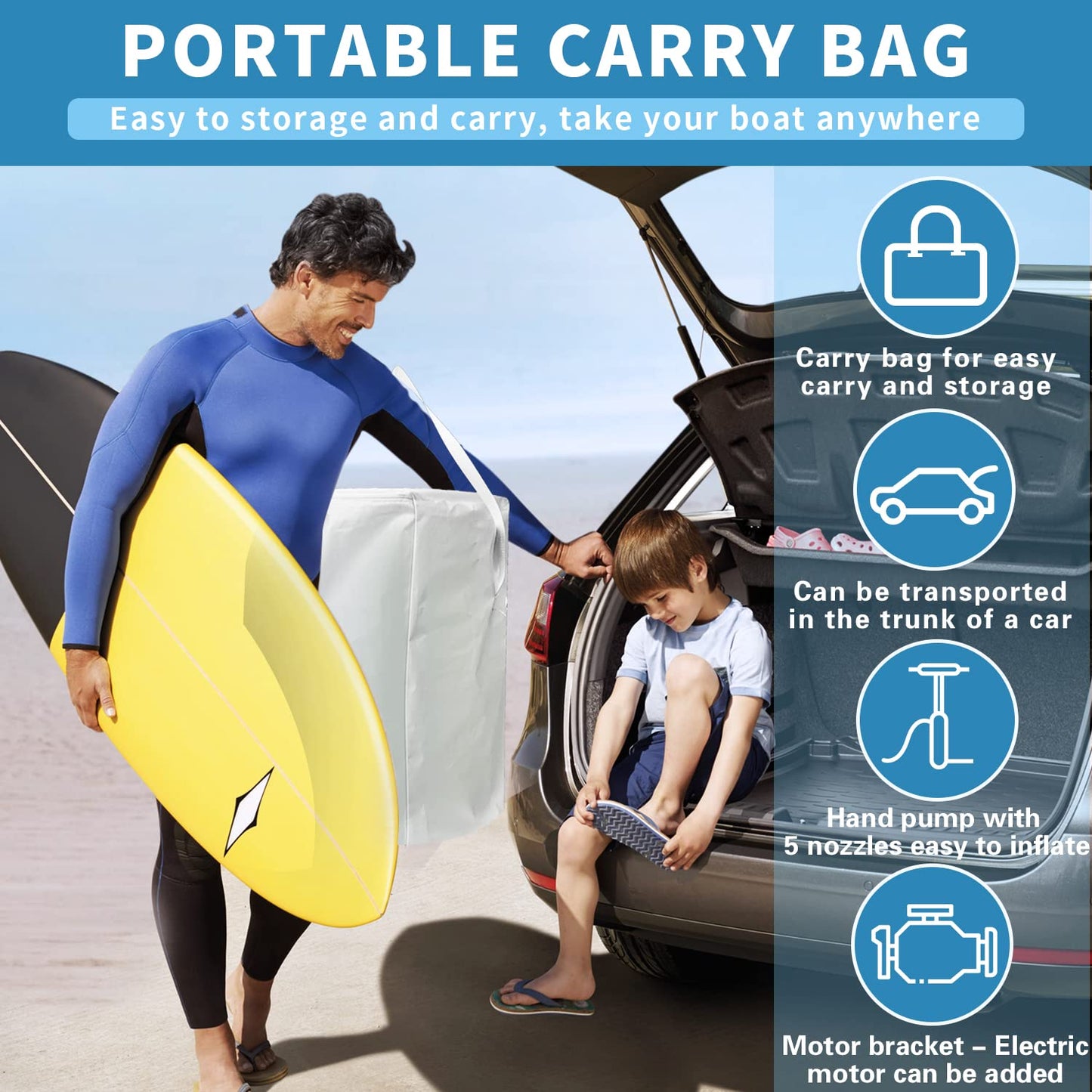 10 ft Dinghy Boats, 3 Person Inflatable Fishing Kayak Raft Sport Boat for Adults with Paddles Air Pump Carry Bag