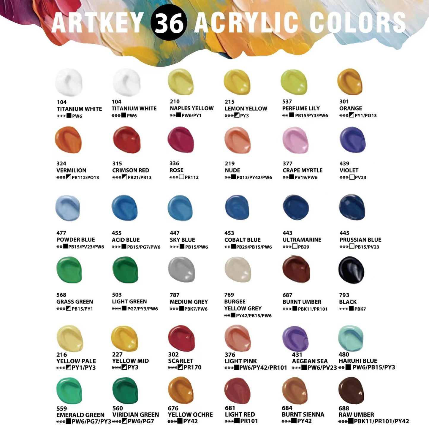 Artkey Acrylic Paint Set - 24 colors 2 oz/59 ml Acrylic Paints Professional Artists Painting Kit for Canvases Fabric Rock Leather Easter Egg Wood Ceramic Glass Art Craft Painting