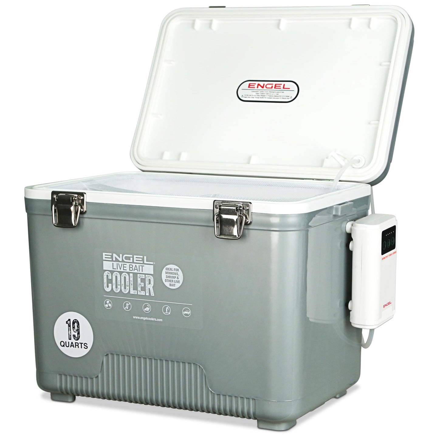 ENGEL Live Bait Cooler PRO for Fishing - Portable Minnow and Bait Bucket with Lithium-Ion Rechargeable Aerator