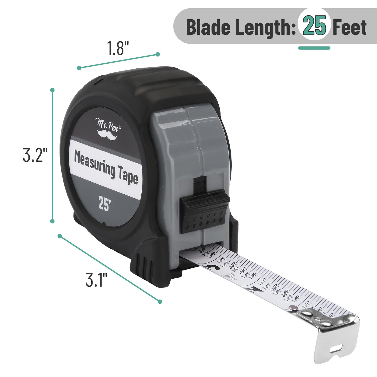 Mr. Pen 25-Foot Steel Retractable Tape Measure with Easy Read Fractions