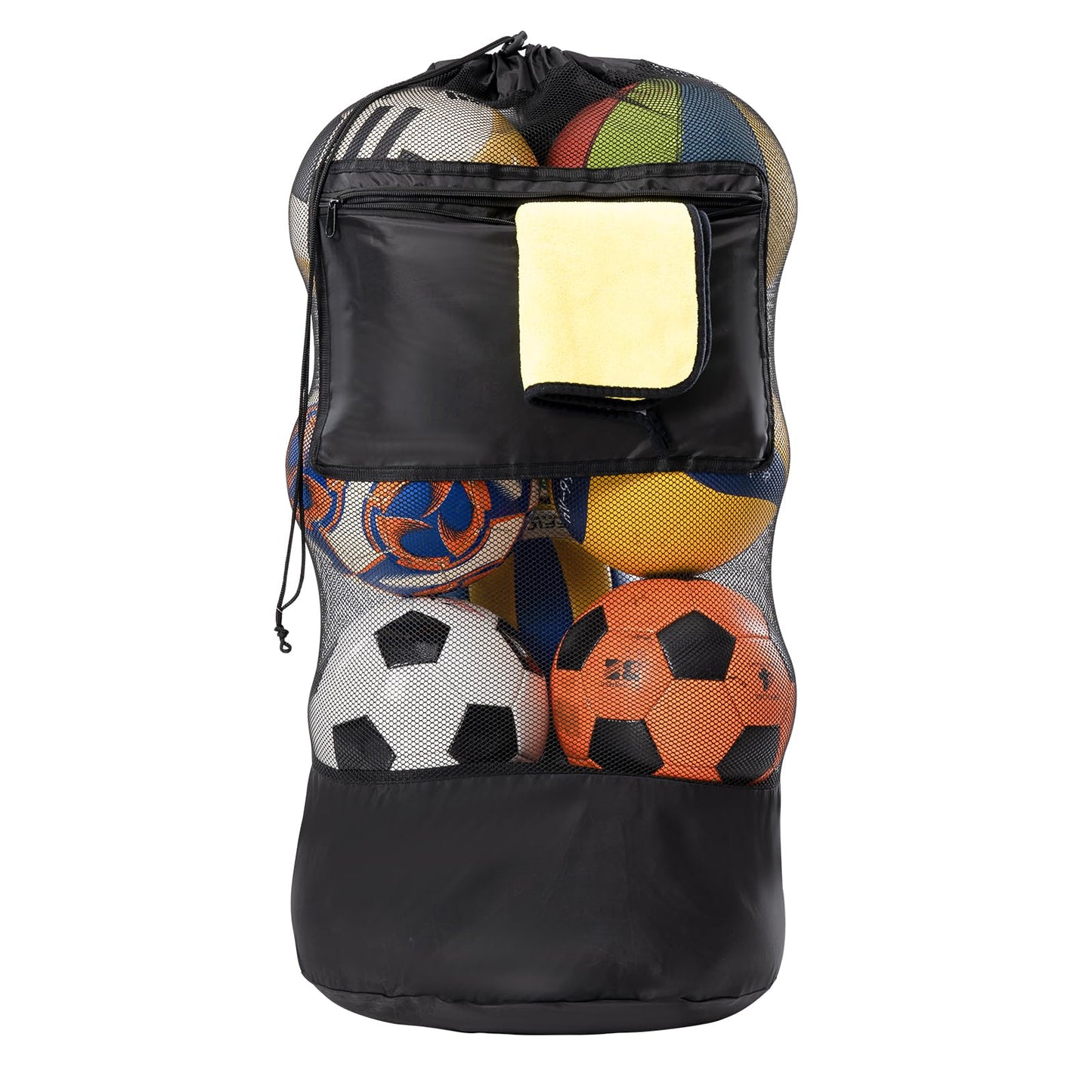 OrgaWise Soccer/Basketball Ball Bag with Handle and Strap,Soccer Ball Bags Mesh for Coaches,Sports Mesh Ball Bag,Basketball Bag for Balls(Strap+pocket+handle, 27"x36"/70x90cm)