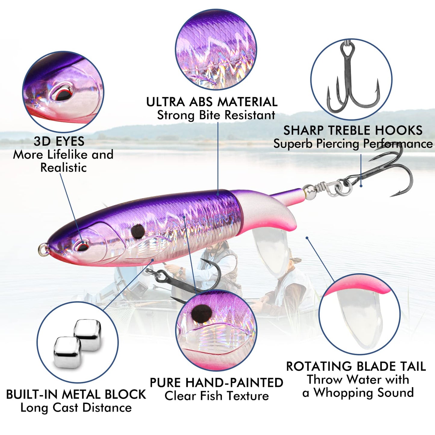TRUSCEND PoPobait Plopper with BKK Hooks, Top Water Fishing Lures for Bass Walleye Pike Catfish Musky Perch, Floating Lure for Freshwater or Saltwater, Amazing Teasers Fishing Gifts for Family Fishing