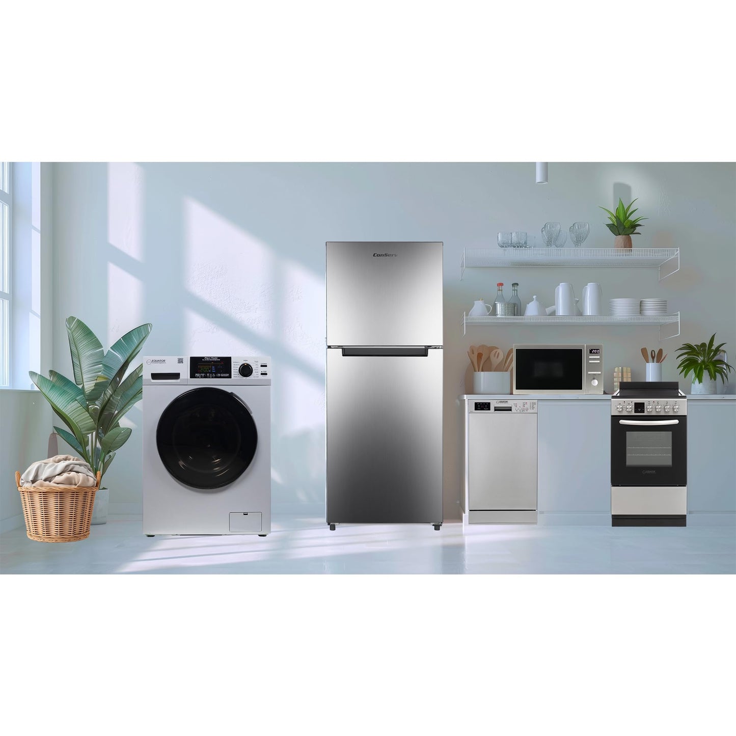 Equator TINY HOME ULTRA COMPACT APPLIANCE PACK- Combo Washer-Dryer+Dishwasher+Cooking Range+Refrigerator+Microwave