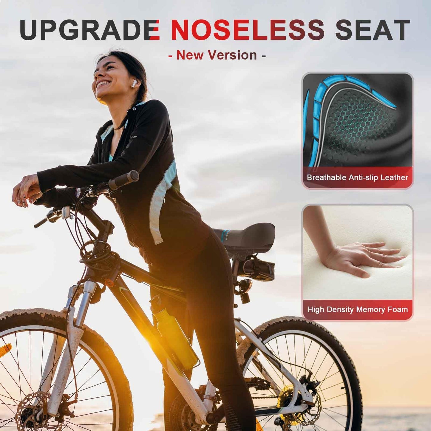 BLUEWIND Oversized Bike Seat, Wide Bicycle Saddle Novel Backrest Design for Electric Bike, Universal Fit Exercise Bike or Road Stationary Bike Seat Cushion for Men & Women
