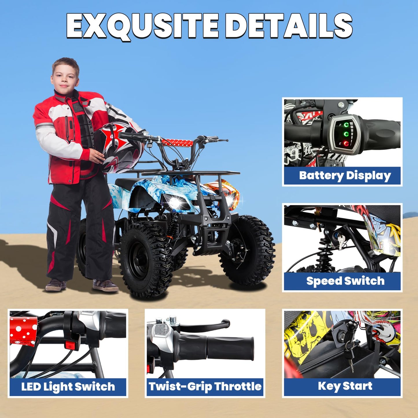 36V Electric ATV Dirt Quad Electric Four-Wheeled ATV with 500W Brushless Powerful Motor Off-Road Vehicle Electric Kids ATV Ride on ATV for Big Boys Girls Ages 5+, Black