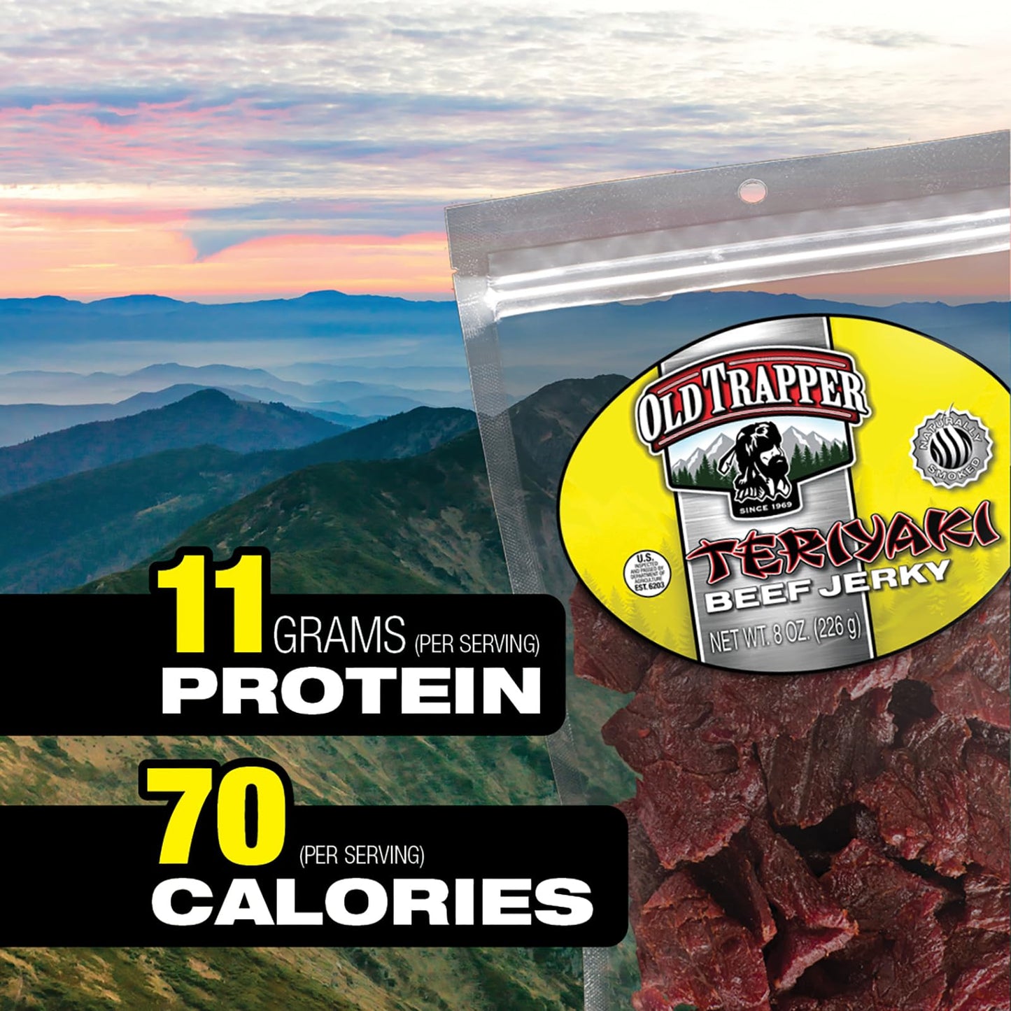 Old Trapper Beef Jerky, Old-Fashioned 10-Ounce Bag, Tender Meat Snacks for Lunches or Between Meals, 11 Grams of Protein, Zero Grams of Fat, and 70 Calories per Ounce (Pack of One)