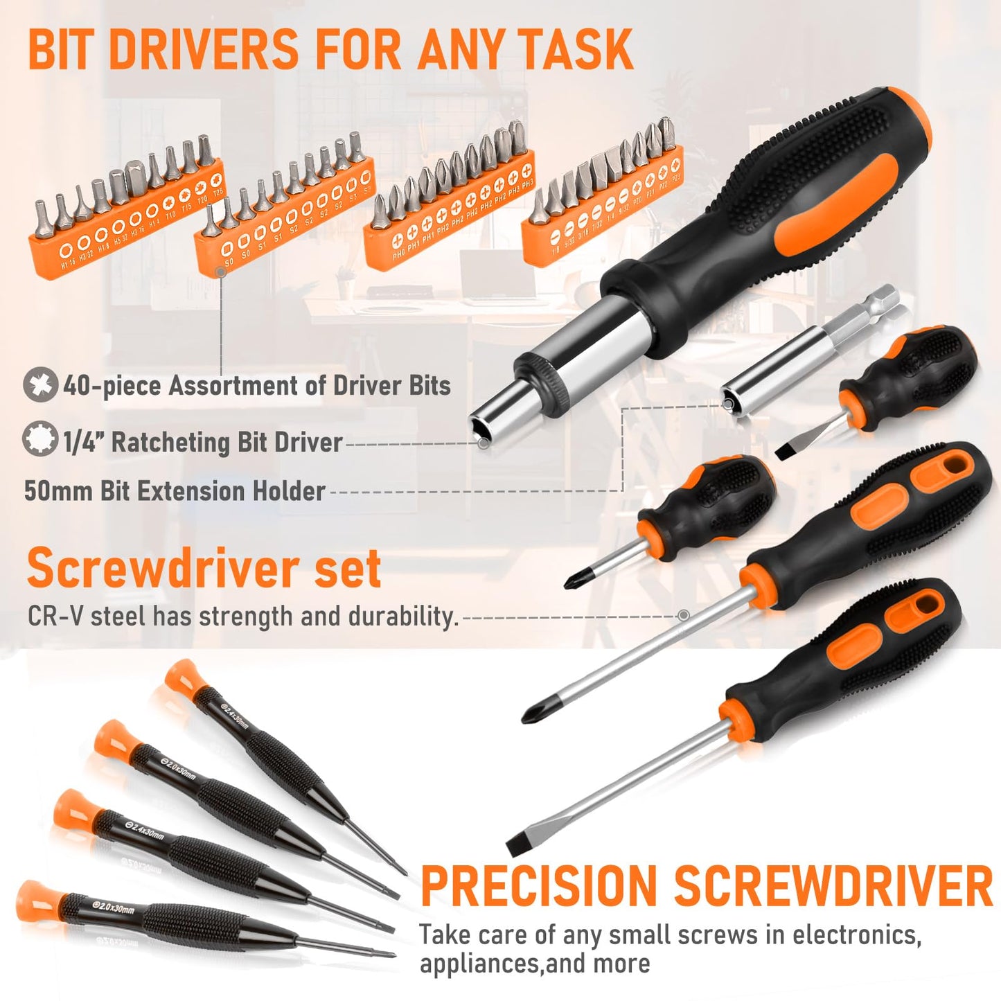 THINKWORK Tool Set - 207 Piece Portable Home Repairing Tool Kit, General Household Hand Tool Set with 13'' Wide Mouth Open Storage Tool Bag, Perfect for DIY, Home Maintenance, Handyman - Gift for Men