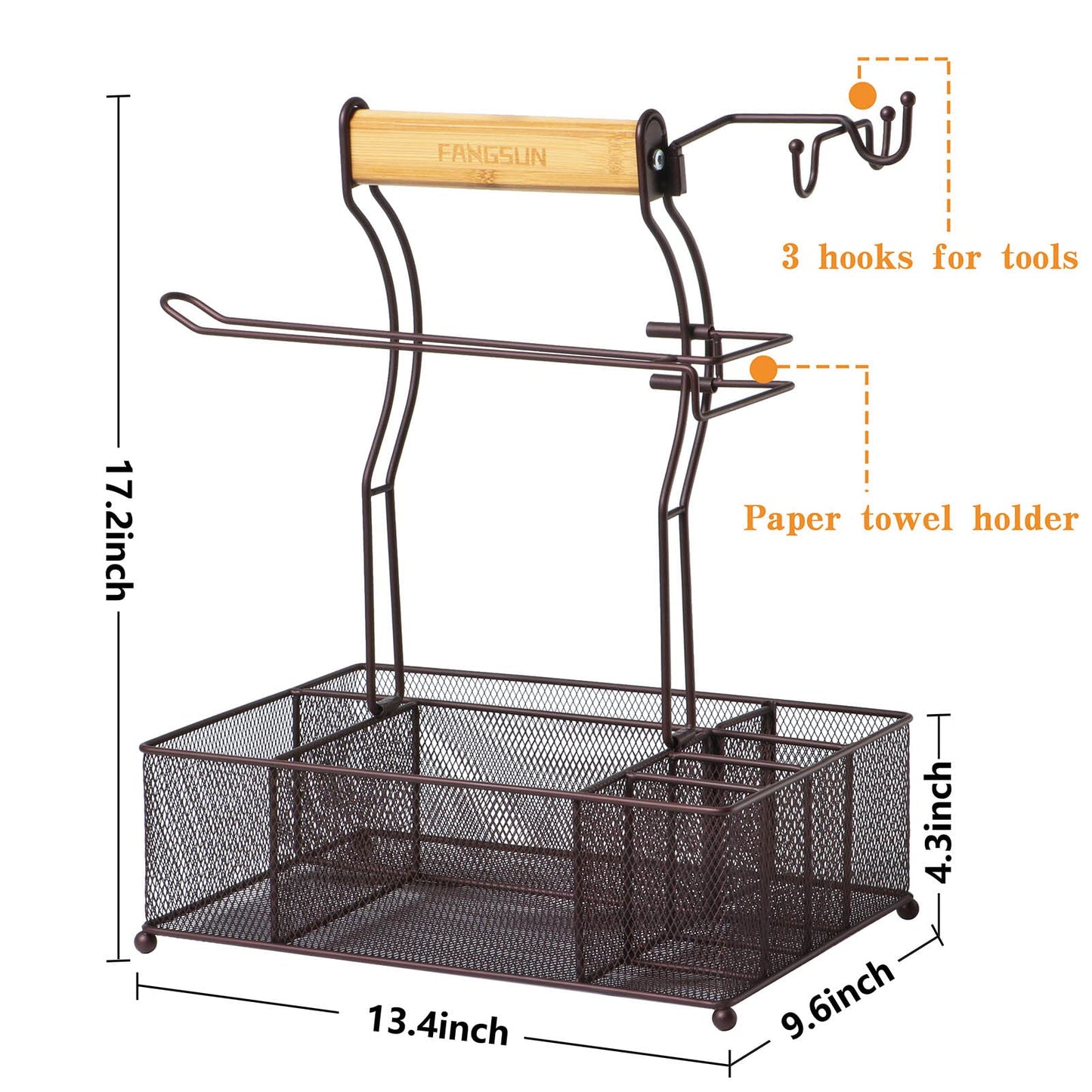FANGSUN Grill Caddy, BBQ Caddy with Paper Towel Holder, Picnic Condiment Utensil Caddy for Outdoor Camping, Barbecue Accessories Storage Organizer for Griddle Grilling Tool, Rv Patio Camper Must