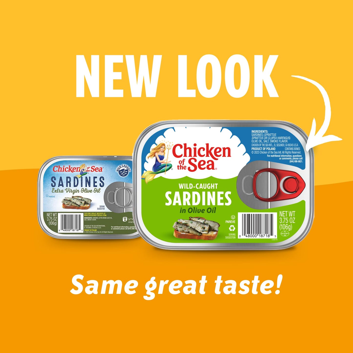 Chicken of the Sea Sardines in Olive Oil, 3.75 oz. Cans (Pack of 18), Wild Caught Canned Sardines, Packaging May Vary