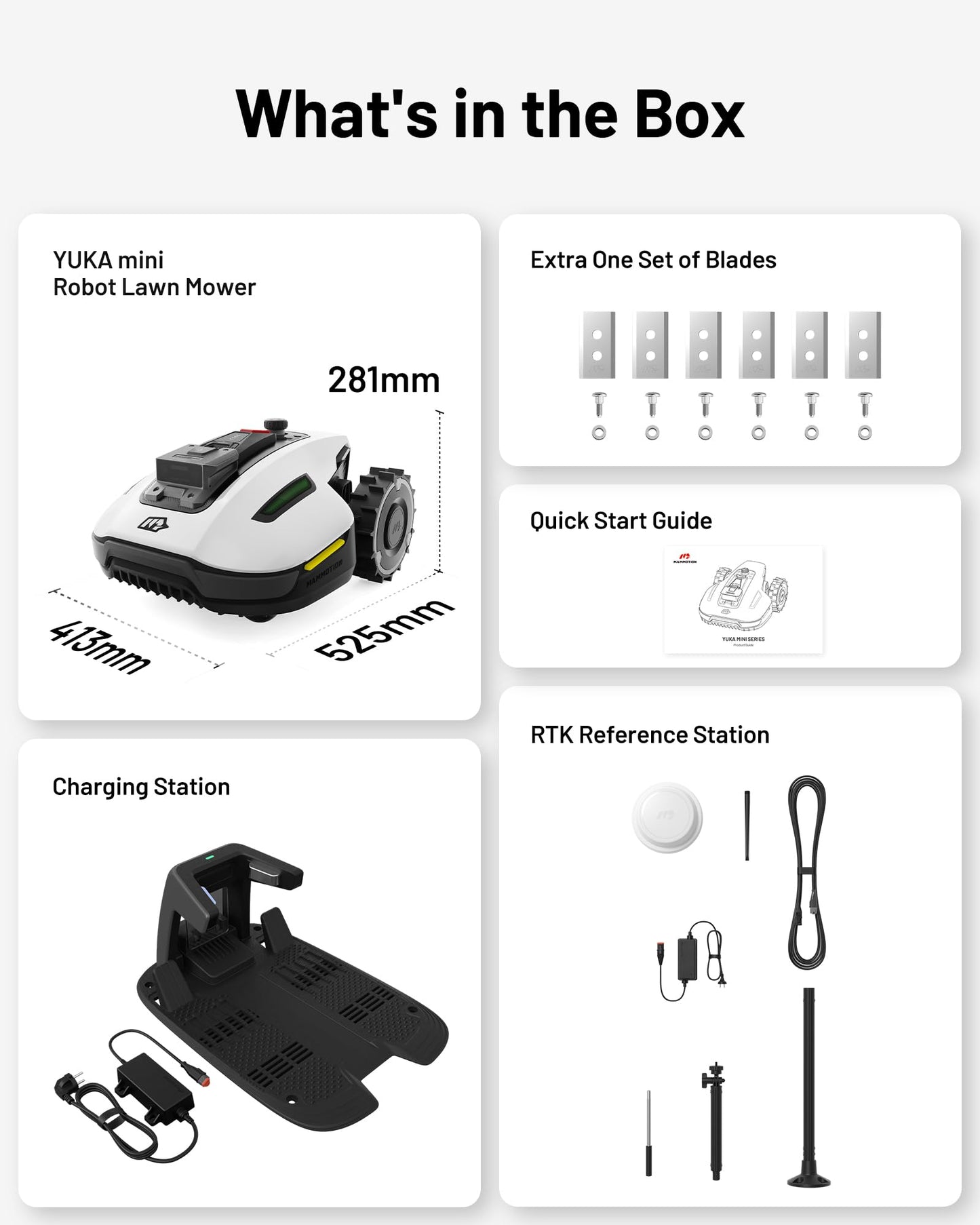 YUKA Mini 500H Robotic Lawn Mower Reception 0.12 Acre, Ultrasense AI Vision+ RTK Positioning, Auto Mapping, App Control, 50% Slope, Cutting Height 2''~3.5'', 15 Mowing Zones