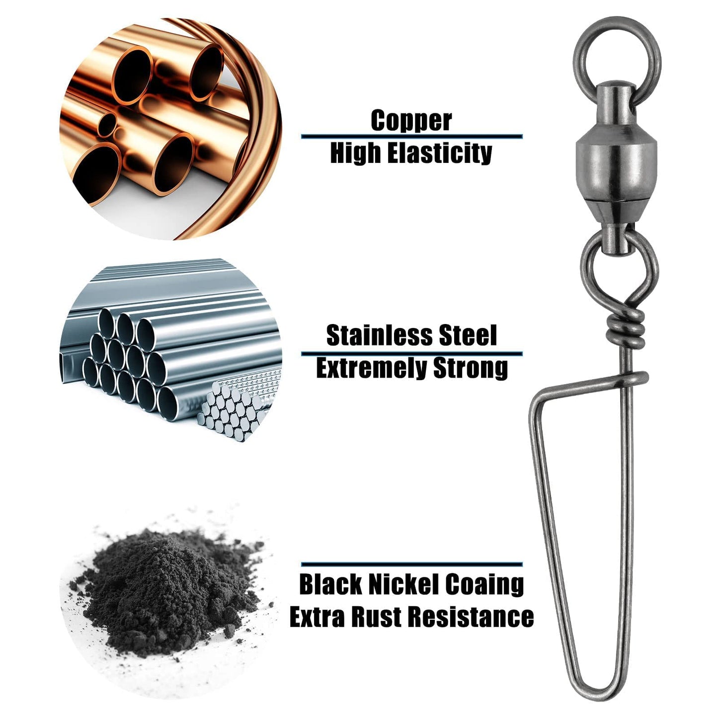 Dr.Fish Ball Bearing Swivels with Snap, Snap Swivels Fishing Tackle Stainless Saltwater & Freshwater Coast Lock Fishing Clips Terminal Tackle Line Lure Leader Connector Accesories