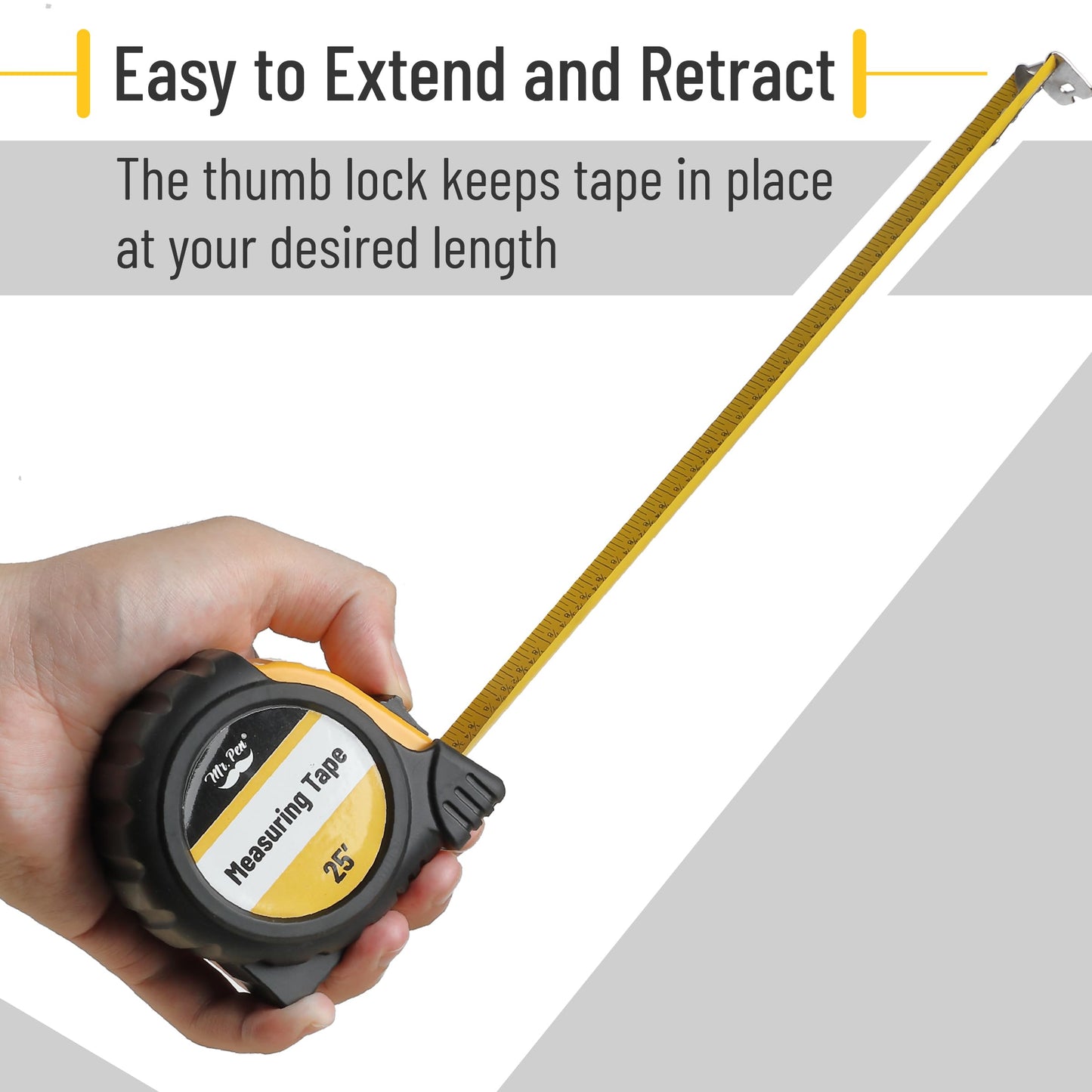 Mr. Pen 25-Foot Steel Retractable Tape Measure with Easy Read Fractions