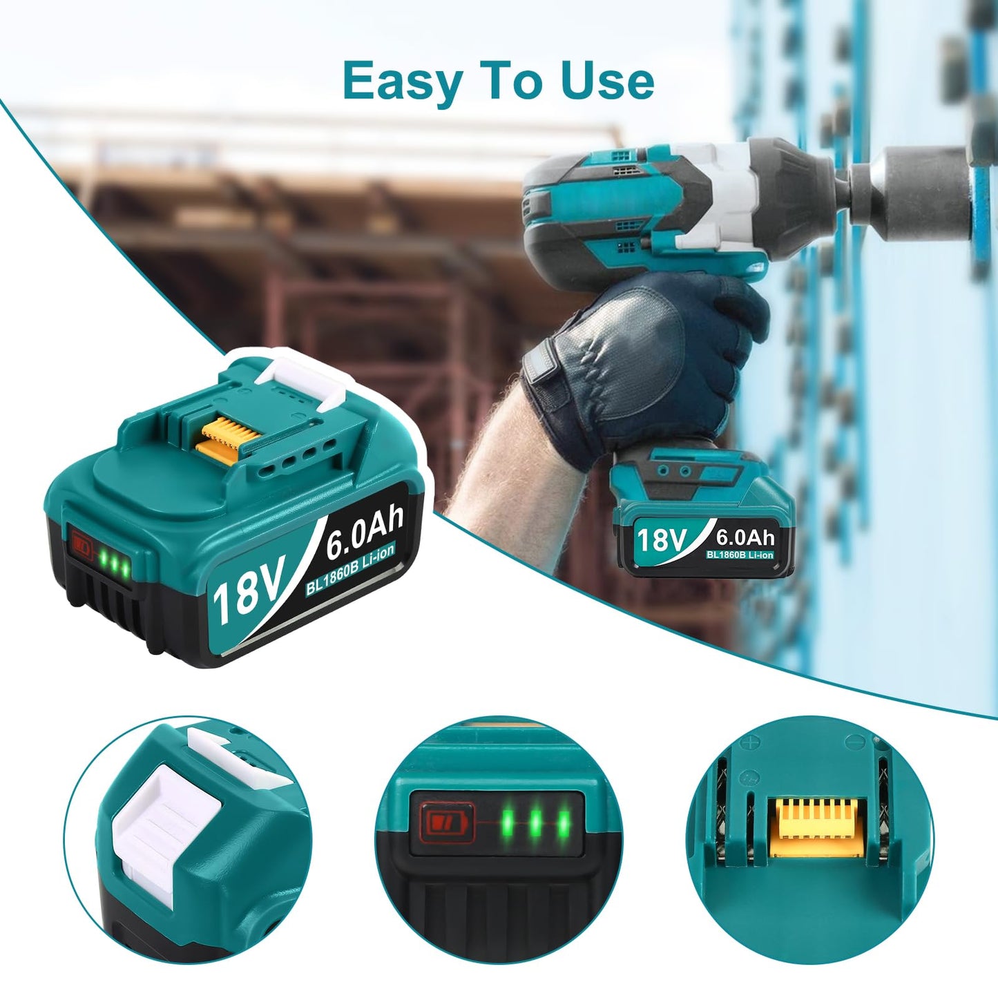 Upgraded 6.0Ah Replcement for Makita 18V Battery 2Pack with Charger Compatible with Makita 18 Volt Power Tools Black