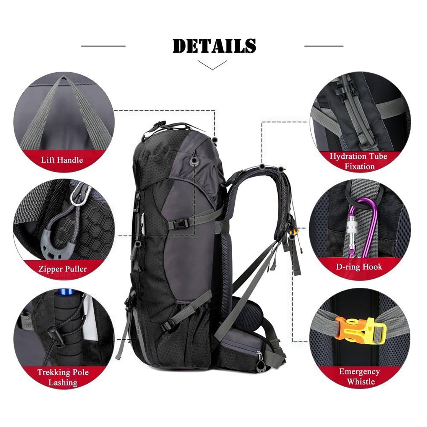 Bseash 60L Waterproof Hiking Camping Backpack with Rain Cover, Large Outdoor Sport Travel Daypack Rucksack for Climbing