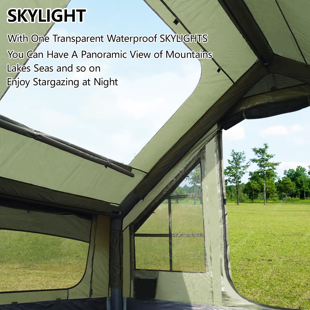 Inflatable Tent for Camping with Hand Pump Blow Up Tent Glamping 4 Season Air, Easy Setup Waterproof Outdoor Oxford Army Green 4-6 Person House Breathable Large Luxury