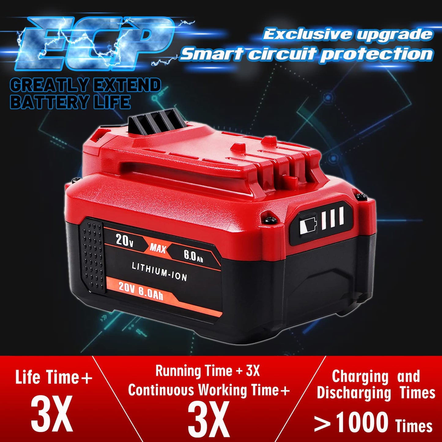 TenHutt 【Upgrade】 2Pack 20V 6.0Ah Replacement Battery for Craftsman 20V Battery V20 Lithium ion for CMCB205 CMCB204 CMCB206 CMCB202 CMCB201 20V Cordless Power Tools Craftsman 20V Battery
