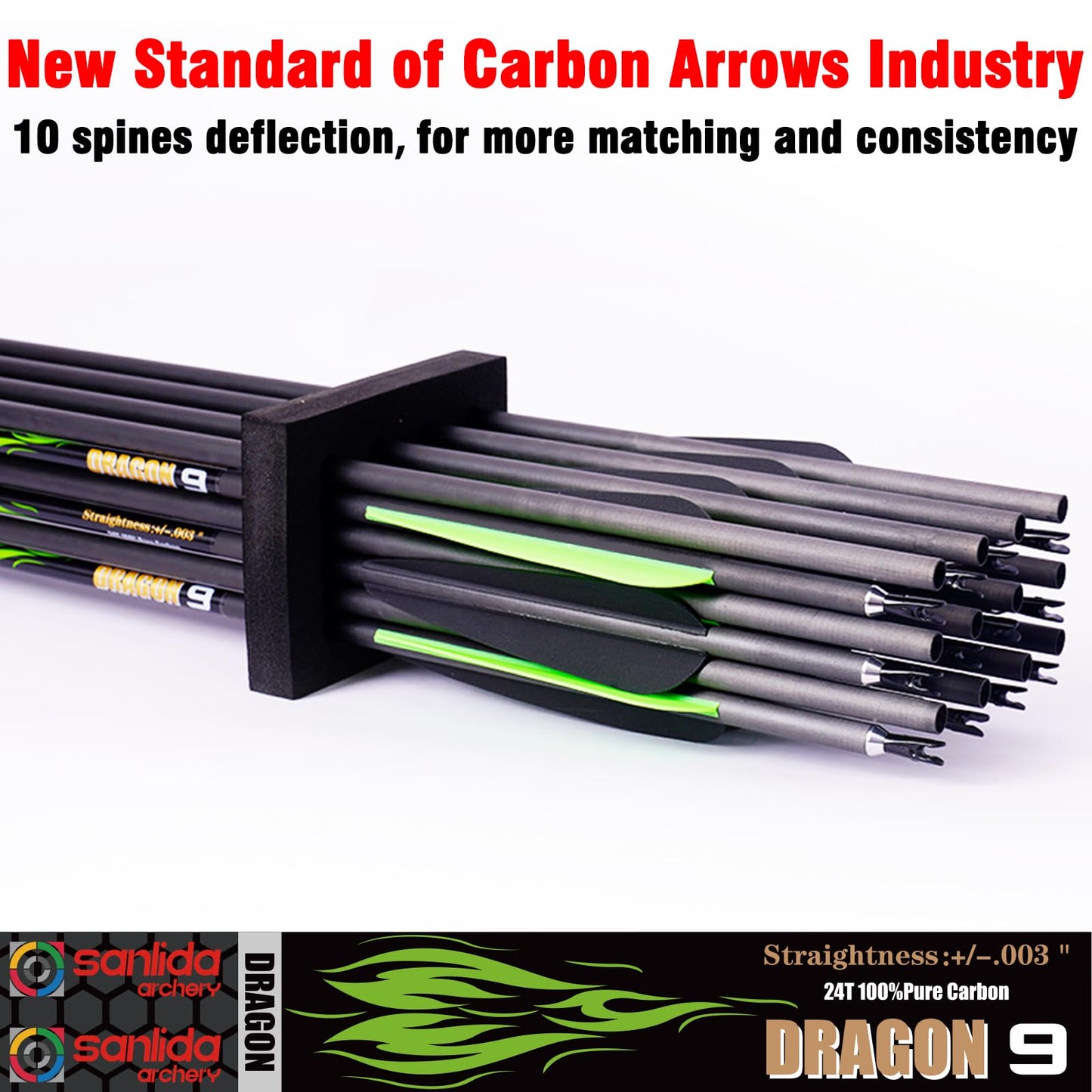 sanlida 100% Pure Carbon Arrows, 0.001"/0.003"/0.006", Buy 12 Get 12 Free/Buy 6 Get 6 Free!10 Spines Deflection for Compound Bow & Recurve Bows (12PCS / 24PCS)