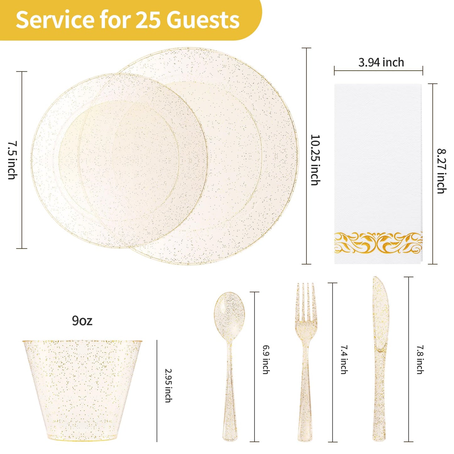 Goodluck 700 Piece Silver Dinnerware Set for 100 Guests, Disposable Plastic Plates for Party, Include: 100 Dinner Plates, 100 Dessert Plates, 100 Paper Napkins, 100 Cups, 100 Silverware set