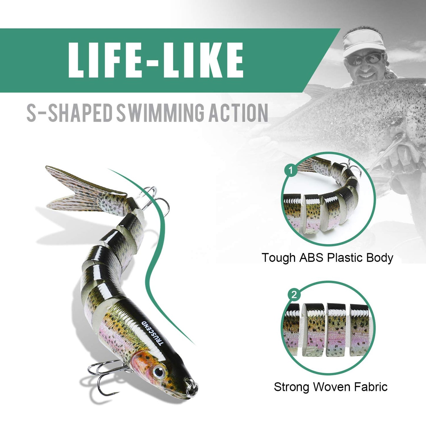 TRUSCEND Swimmax for Freshwater and Saltwater, Lifelike Fishing Lures for Bass Trout Crappie Walleye Pike Bluegill Salmon, Swimbait for Bass Fishing, Amazing Fishing Gear Gifts for Family Fishing