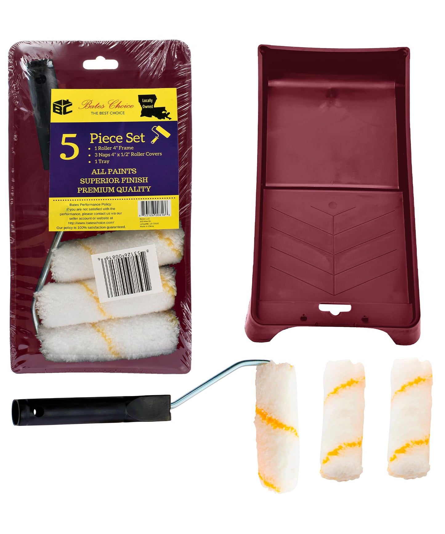 Bates Paint Roller - Paint Brush, Paint Tray, Roller Paint Brush, 11 Piece Home Painting Supplies, Foam Brush, House Painting Tray, Painting Tools, Roller and Paint Brushes, Interior Paint Brushes