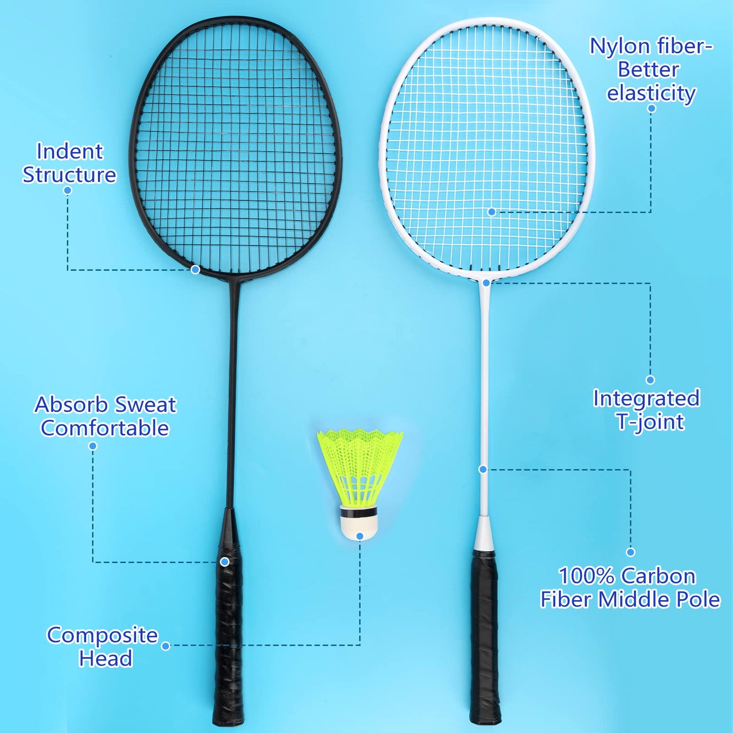 Chitidr 20 Pcs Badminton Rackets Set with 24 Shuttlecocks and 6 Carrying Bags, Sturdy Lightweight Badminton Rackets Racquet for Adults Beginners Indoor Outdoor Backyards(White, Black)