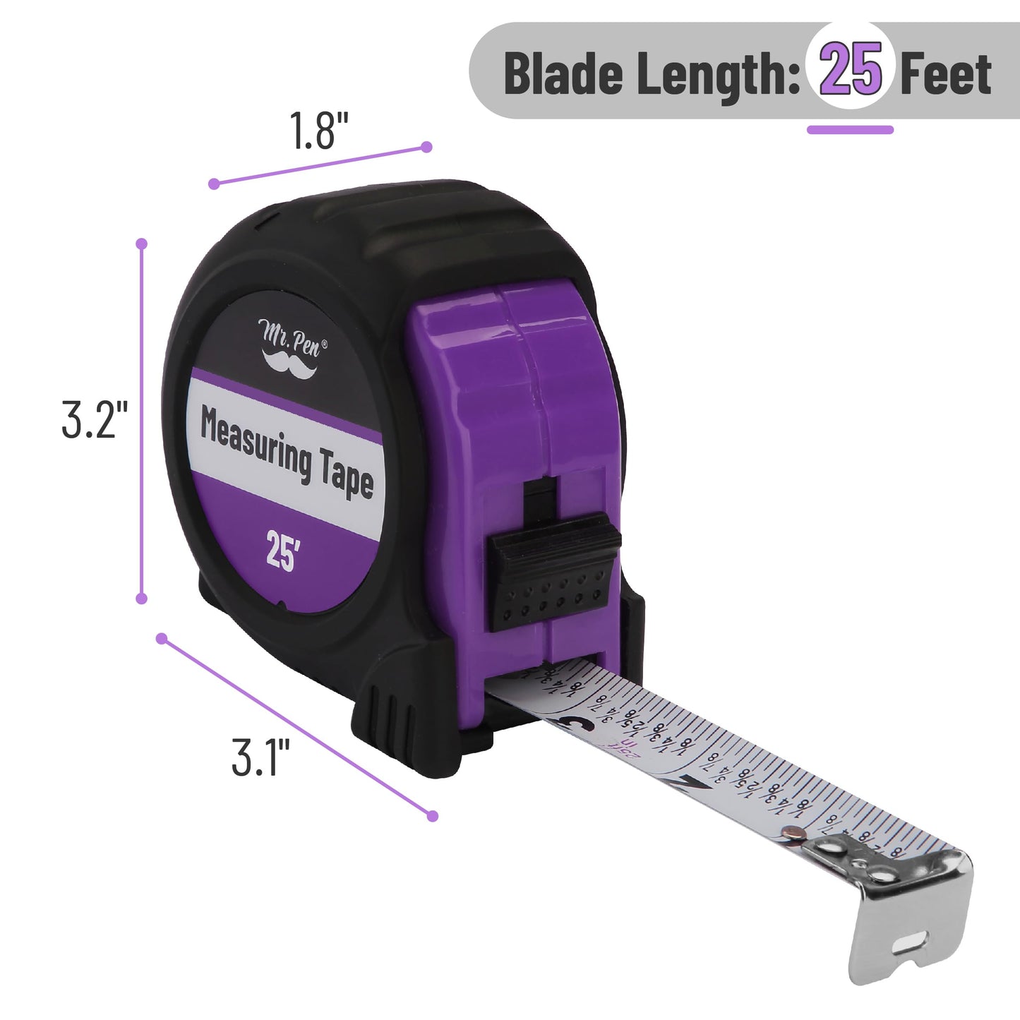 Mr. Pen 25-Foot Steel Retractable Tape Measure with Easy Read Fractions