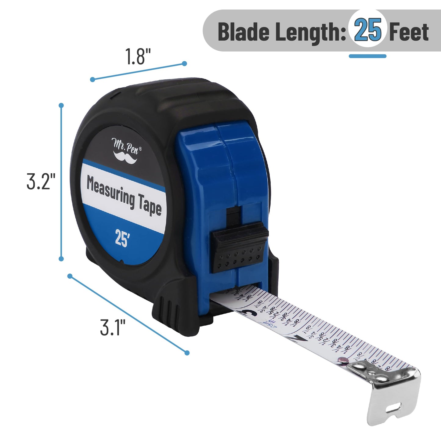 Mr. Pen 25-Foot Steel Retractable Tape Measure with Easy Read Fractions