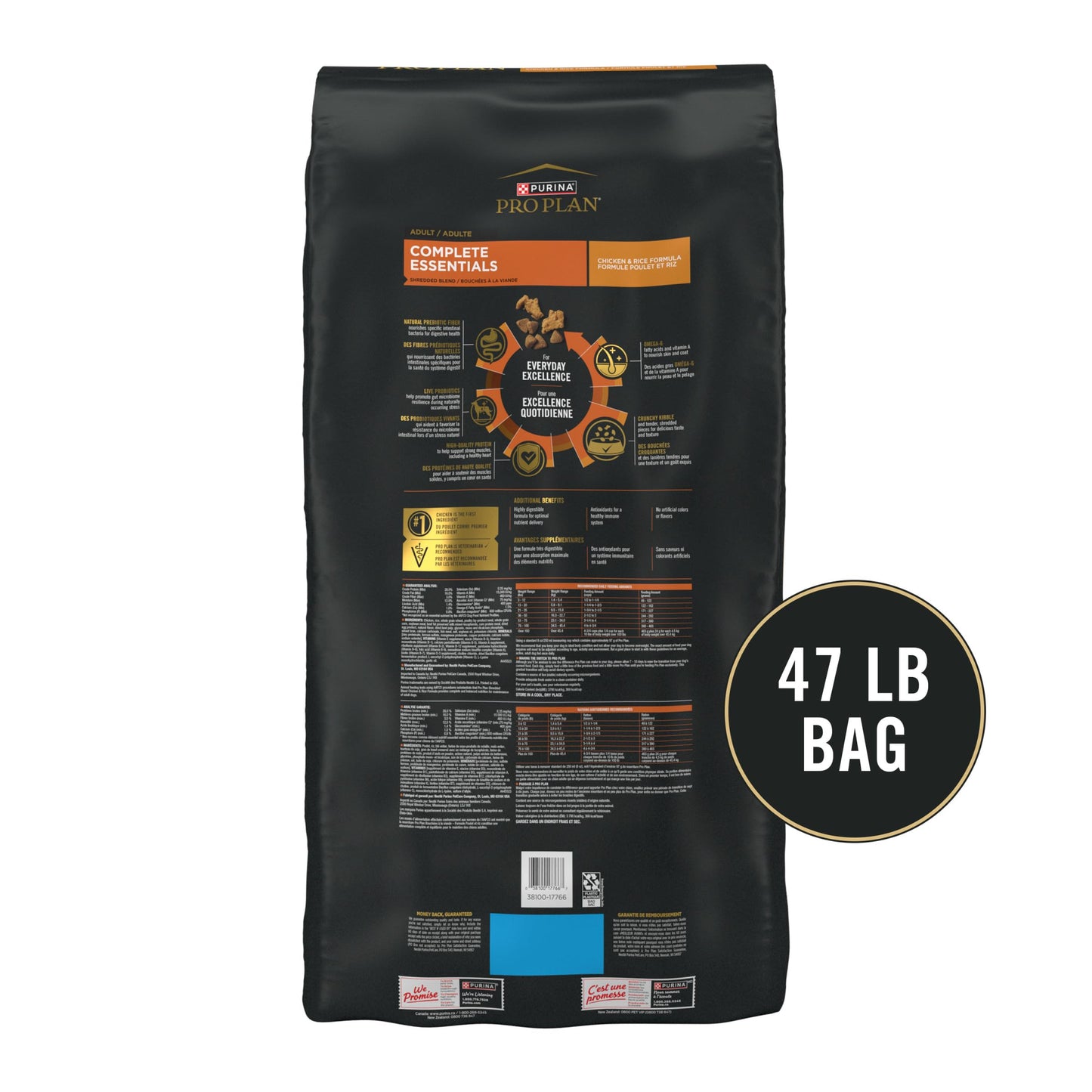 Purina Pro Plan Complete Essentials Shredded Blend Chicken and Rice Dog Food Dry Formula with Probiotics for Dogs - 47 lb. Bag