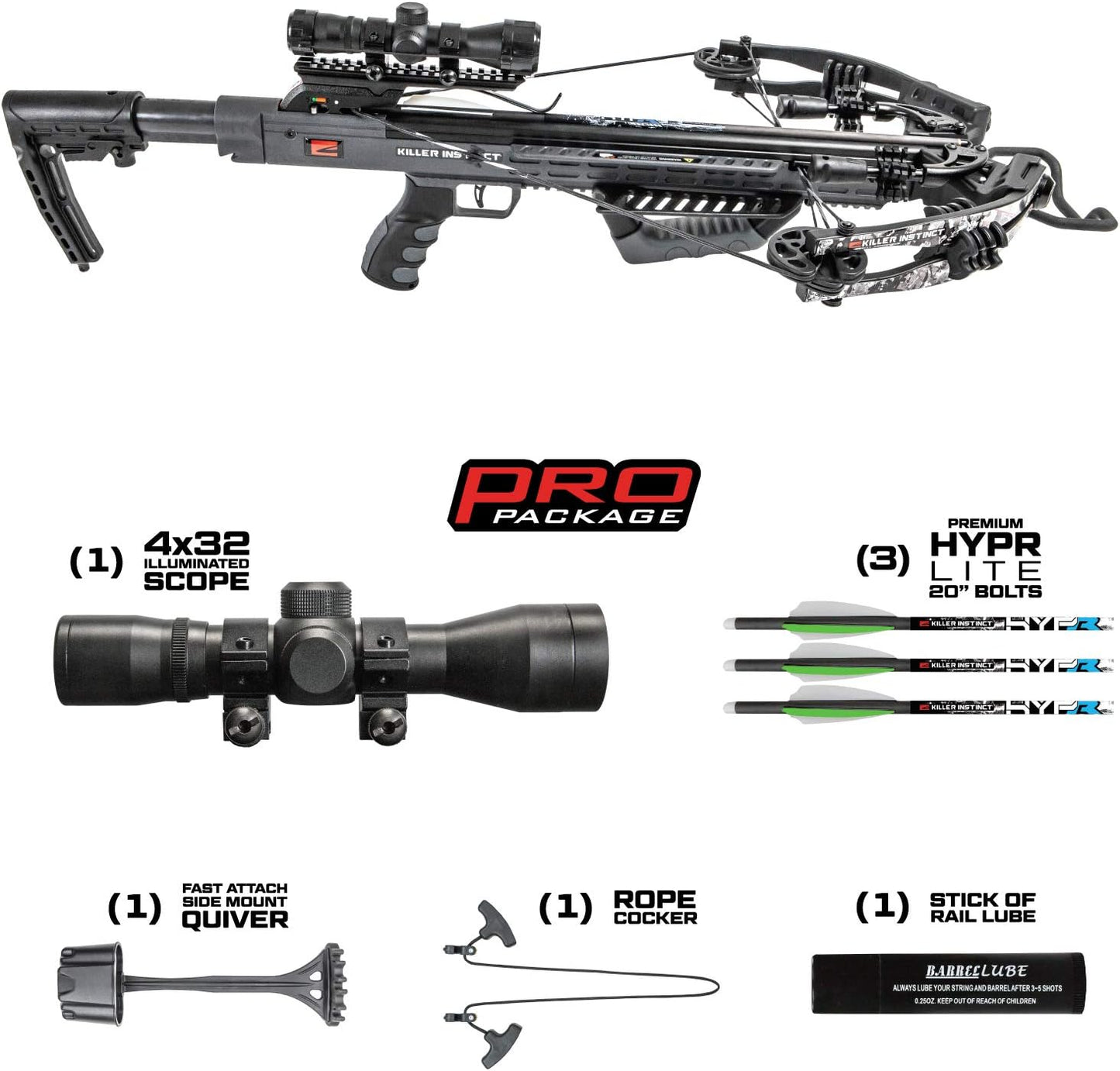 Killer Instinct Burner 415 Crossbow Package. The Burner 415 Shoots a Heart Stopping 415 FPS, Packing a Whopping 141 Foot Pounds of Kinetic Energy, All Released with a 3.5 Precision Grade Trigger.