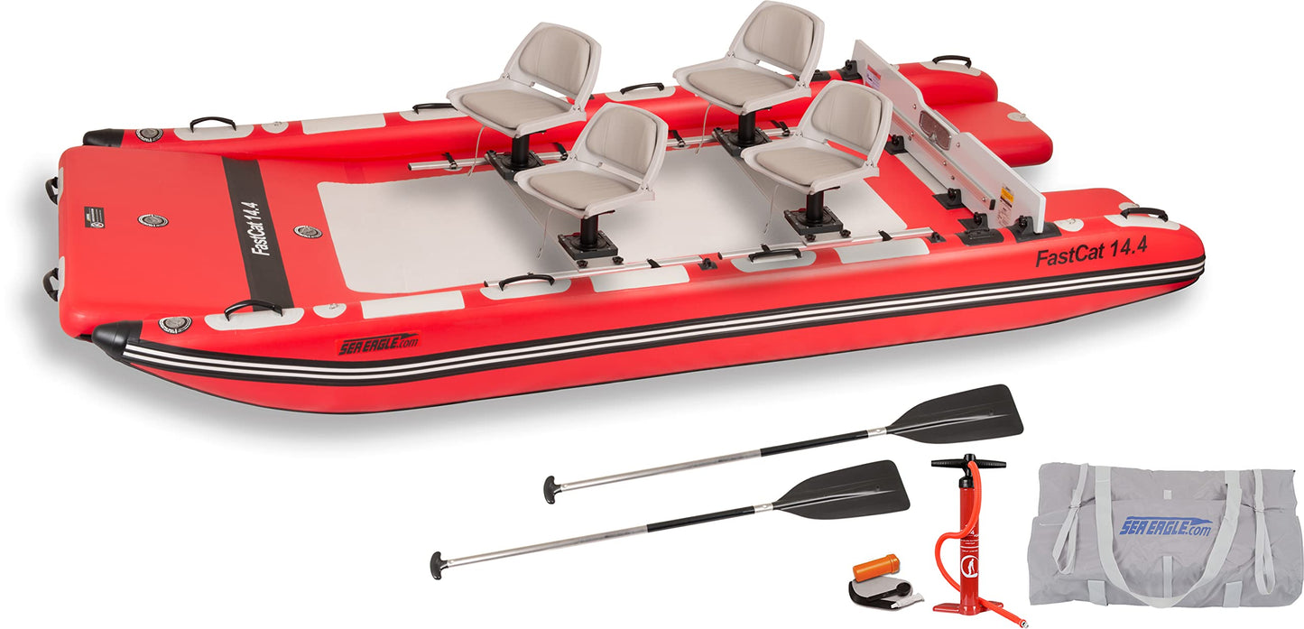 Sea Eagle FastCat Catamaran 2-4 Person Inflatable Boat-Rigid, High-Pressure, All-Drop Stitch, Easy Setup, Self-Bailing
