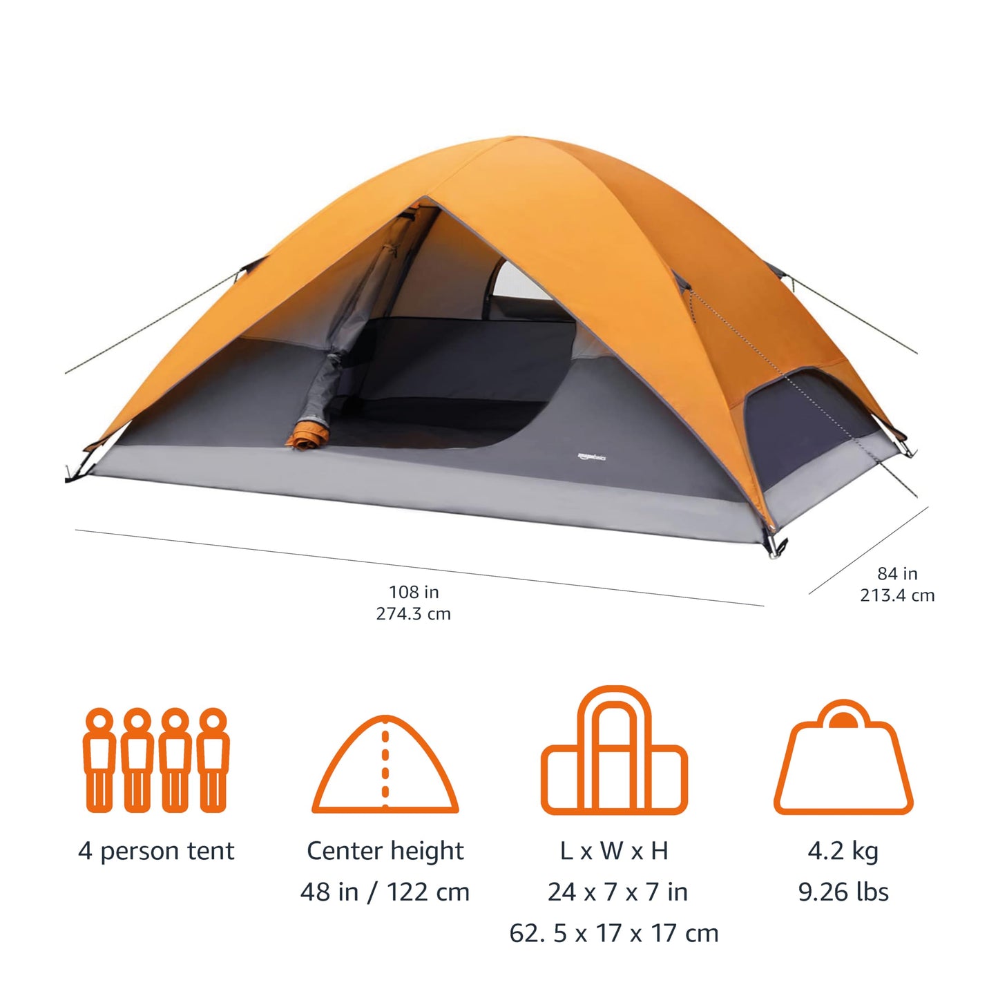 Amazon Basics Camping Tent, 3-Season Dome Design with Rainfly
