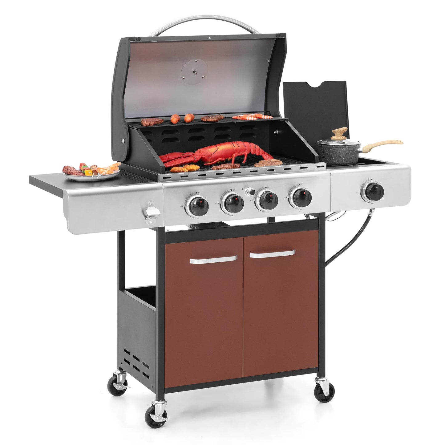 Captiva Designs 4-Burner Propane Gas BBQ Grill with Side Burner & Porcelain-Enameled Cast Iron Grates, 42,000 BTU Output Stainless Steel Grill for Outdoor Cooking Kitchen and Patio Backyard Barbecue