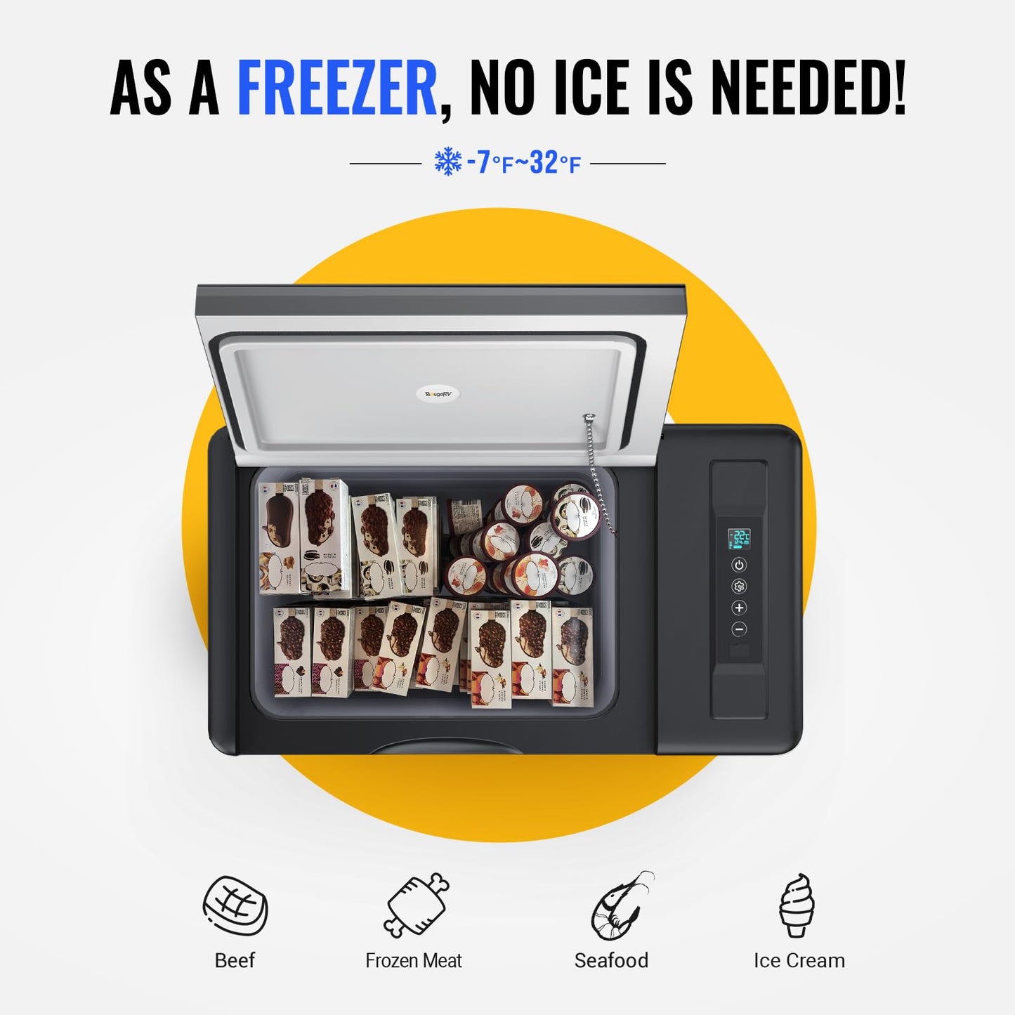 BougeRV 12 Volt Refrigerator 12V Car Fridge 23 Quart Portable Freezer Compressor Cooler 12/24V DC 110~240 Volt AC for Truck Van RV Camper SUV Travel Camping Road Trips Tailgating -7℉~50℉