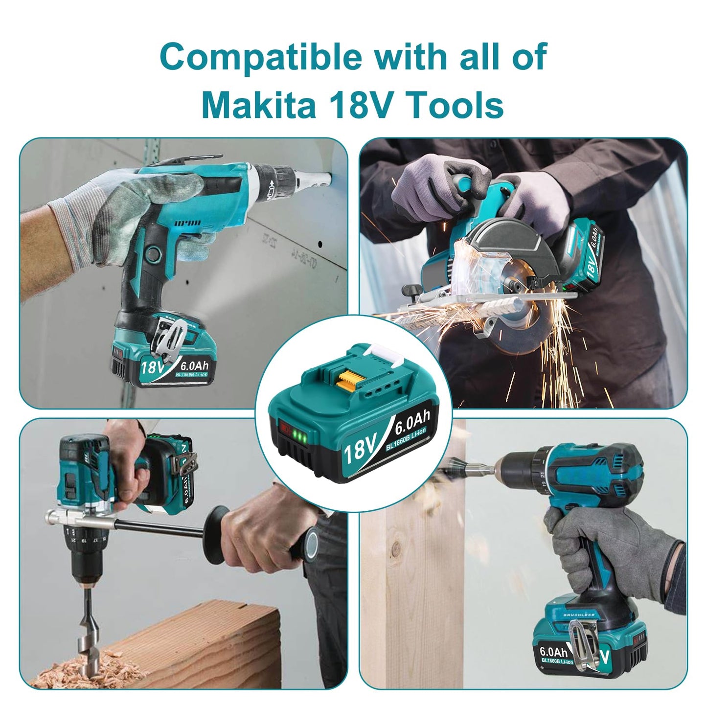 Upgraded 6.0Ah Replcement for Makita 18V Battery 2Pack with Charger Compatible with Makita 18 Volt Power Tools Black