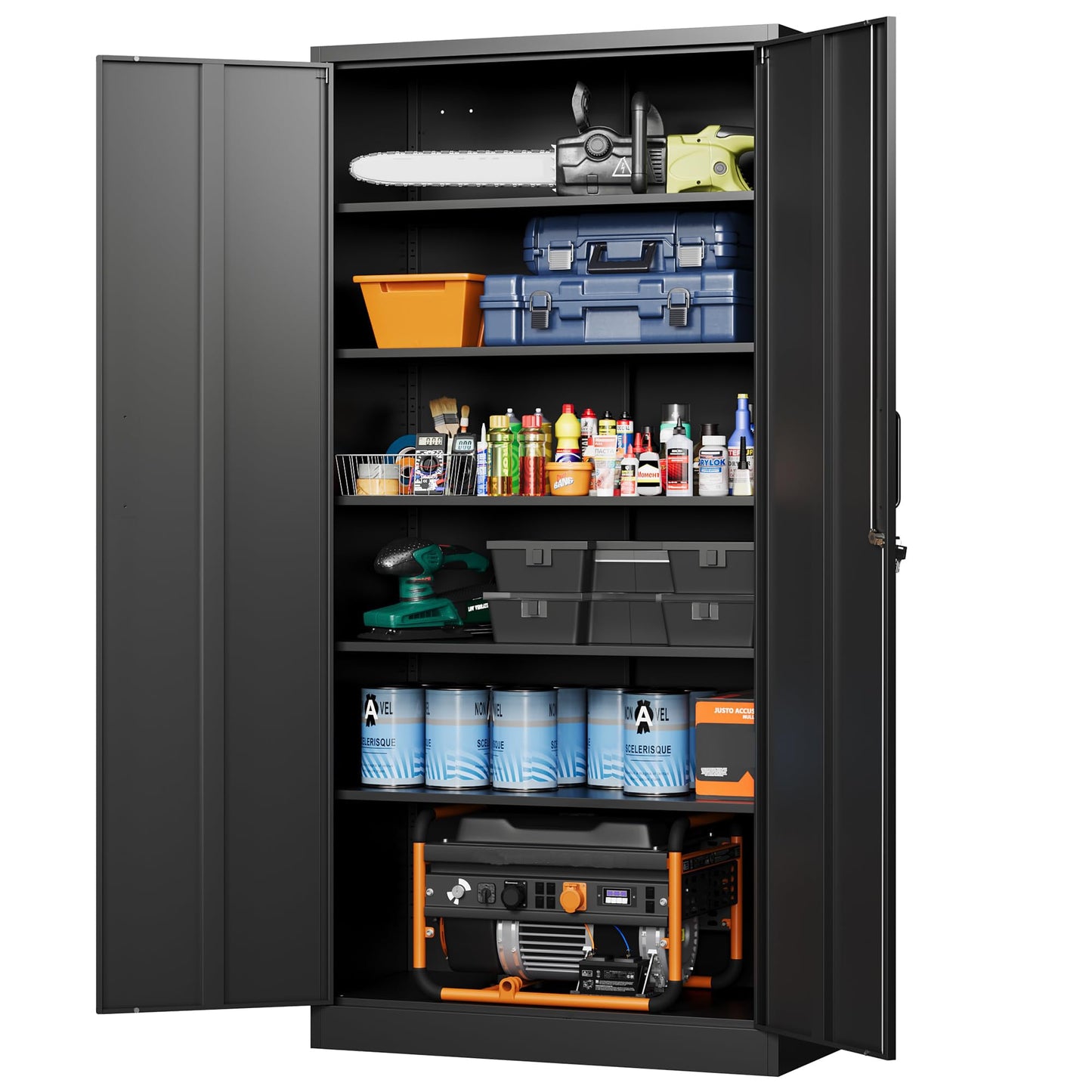 Letaya Metal Garage Storage Cabinets with Lock-72 Tall Tool Organizer Steel Lockers, 5 Adjustable Layers Shelves for Home,Office,Warehouse,Garage,(Black-72“)