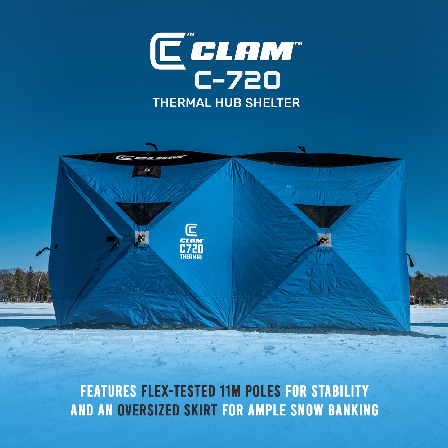 CLAM Lightweight Portable Pop Up Ice Fishing Angler Thermal Hub Shelter Tent with Anchors, Tie Ropes, and Carrying Bag