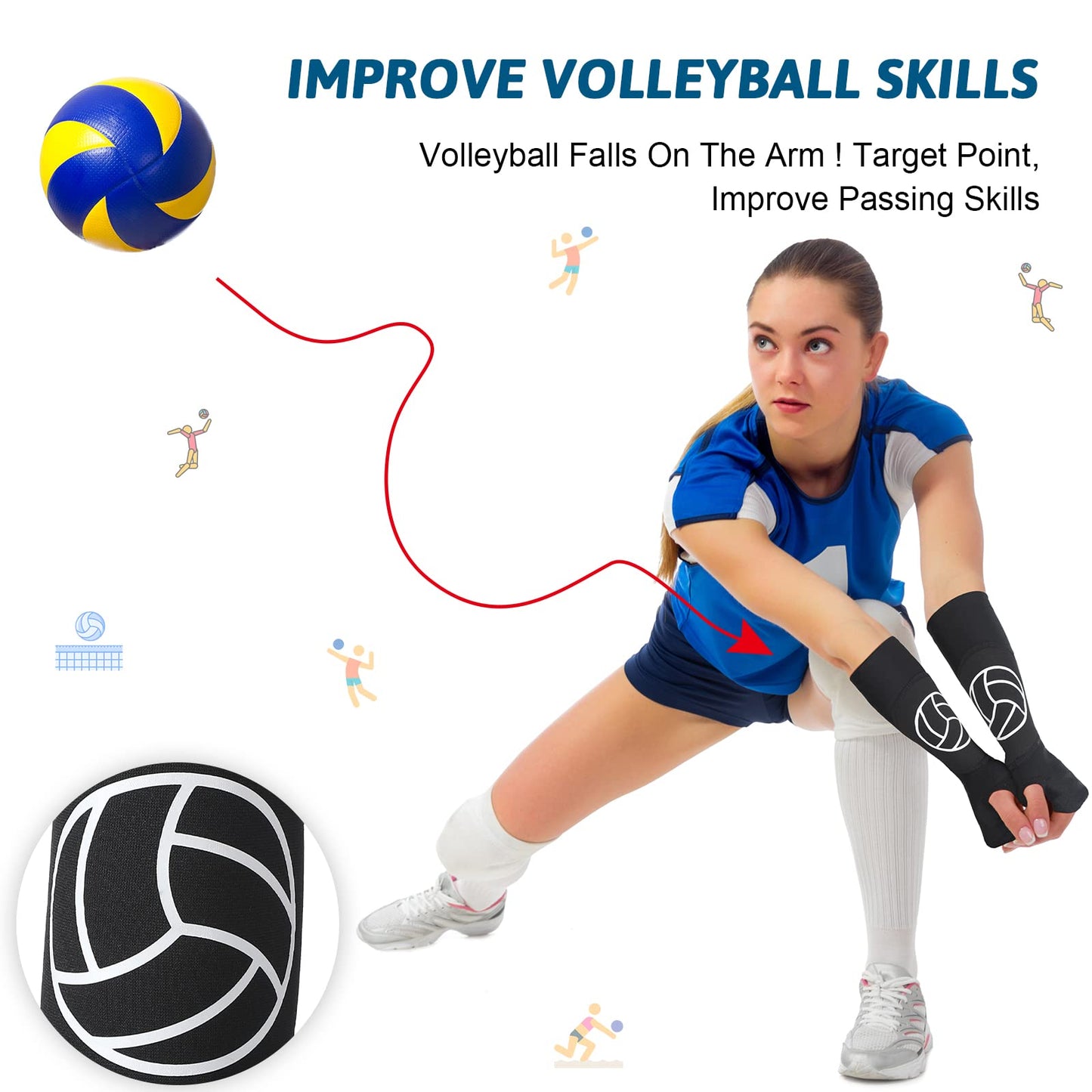 Minatee Volleyball Arm Sleeves Passing Hitting Forearm Sleeves with Protection Pads and Thumb Hole for Youth Girls Kids Women(1 Pair,12 Inch)
